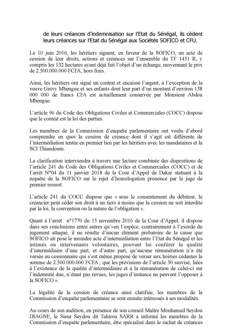 AFFAIRE DES 94 MILLIARDS : La Commission d'enquête parlementaire blanchit Mamour Diallo et enfonce Ousmane Sonko