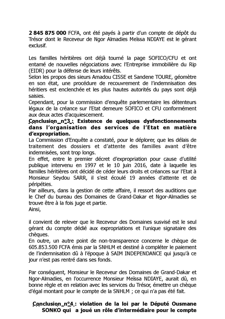 AFFAIRE DES 94 MILLIARDS : La Commission d'enquête parlementaire blanchit Mamour Diallo et enfonce Ousmane Sonko