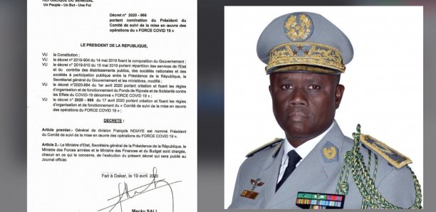 [Document] Force Covid-19 : Macky nomme le Général François Ndiaye à la tête du comité de suivi