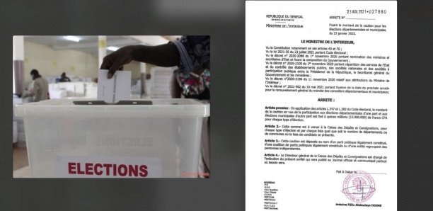 [Document] Élections locales : Le montant de la caution fixé à 15 millions de francs Cfa pour chaque type d'élection.