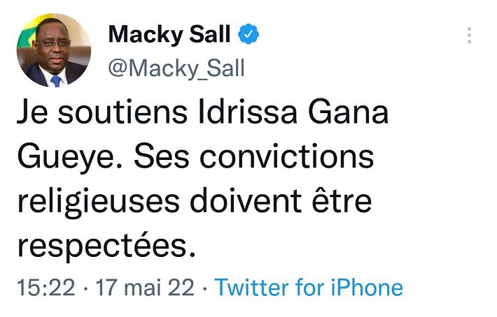 MACKY SALL APPORTE SON SOUTIEN A GANA GUEYE: «Ses convictions religieuses doivent être respectées»