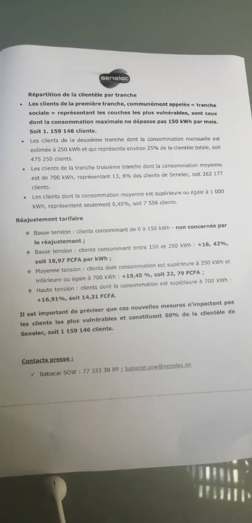 Subventions à l’énergie: La Senelec dévoile ses nouveaux tarifs (Documents)