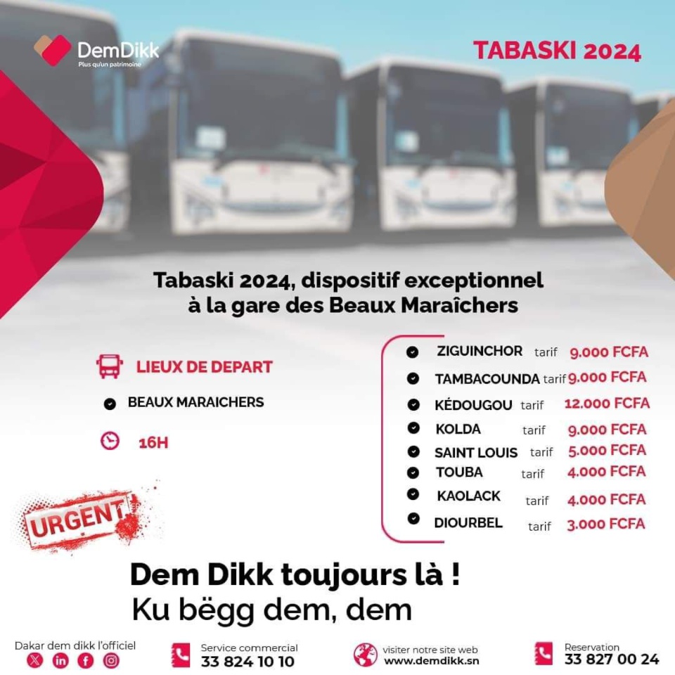 Tabaski : Face aux tarifs exorbitants des transporteurs, Dakar Dem Dikk déploie 100 bus à la gare des Baux-Maraichers