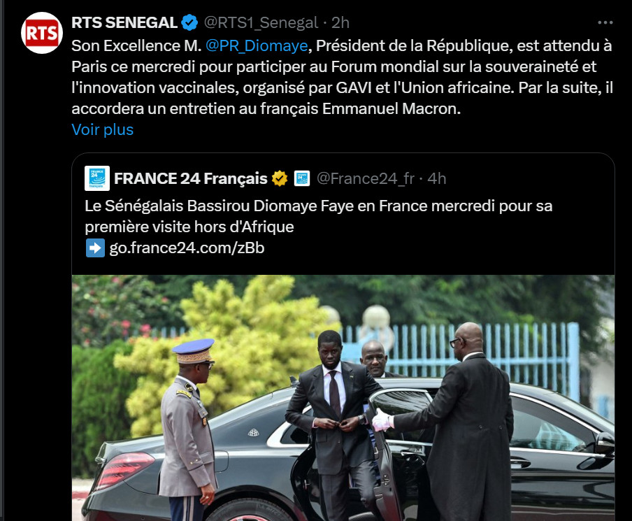 Diplomatie : La RTS corrige France 24 sur l’appellation du président Diomaye Faye