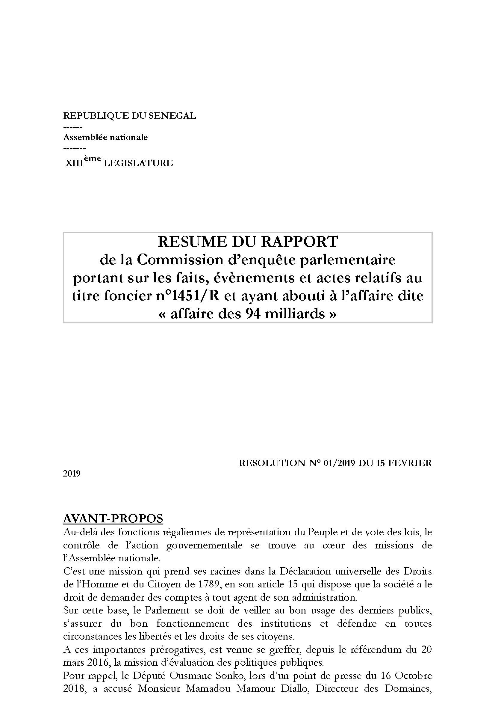 AFFAIRE DES 94 MILLIARDS : La Commission d'enquête parlementaire blanchit Mamour Diallo et enfonce Ousmane Sonko