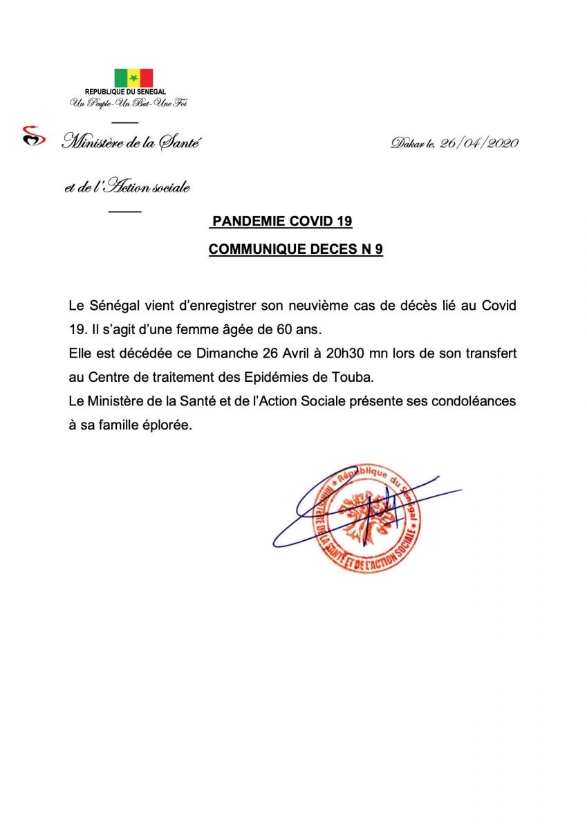 Covid-19 : Le Sénégal enregistre un 9e décès