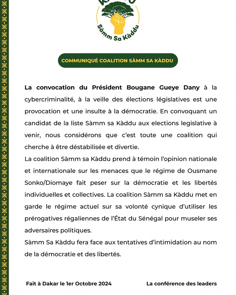 Samm sa Kàddu parle de provocation, d’une insulte à la démocratie et met en garde le régime